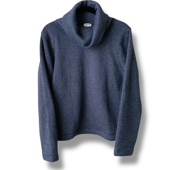 J. CREW Navy Herringbone Turtleneck Sweater Navy Blue White Large - Picture 10 of 10